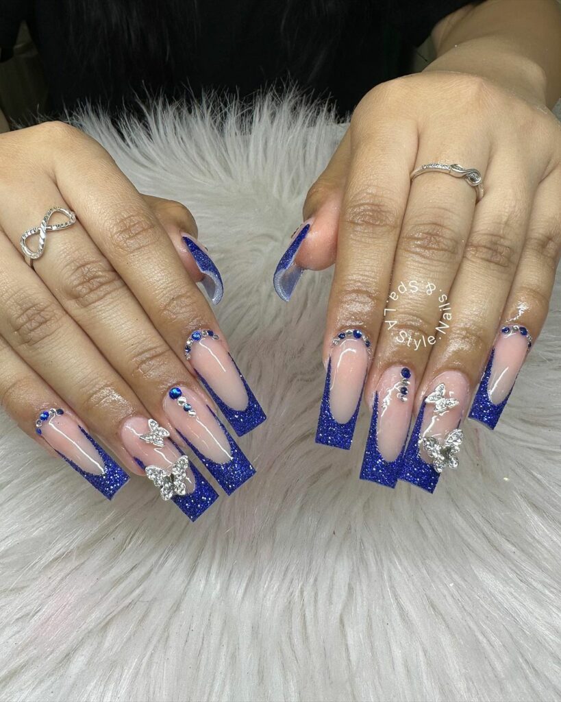 Glitter Royal Blue Coffin Nails