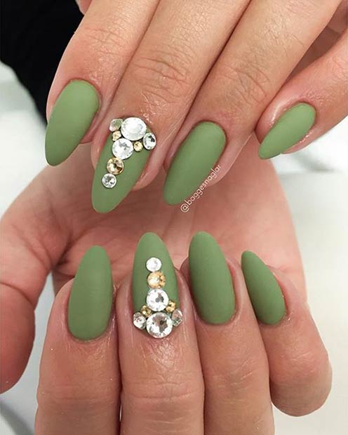 matte olive green nails