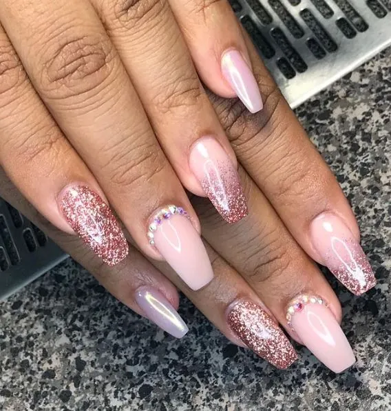 Rose Gold Ombre Glitter Nails 