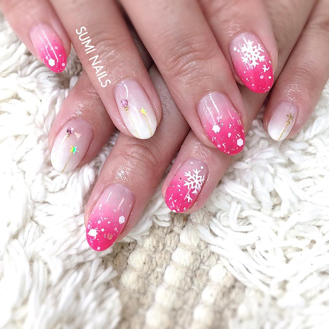33+ Stylish Pink and White Snowflake Nails You'll Love - Nail Designs Daily