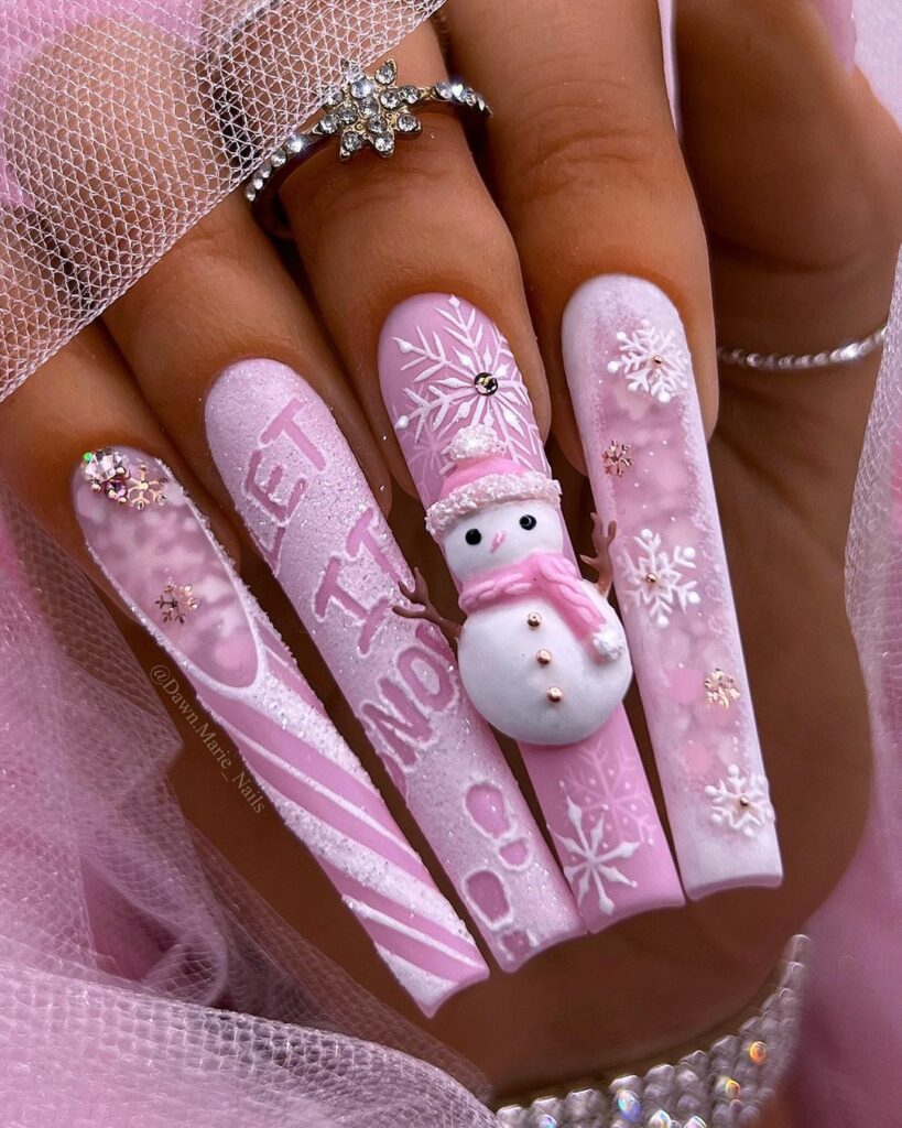 Pink and White Winter Nails