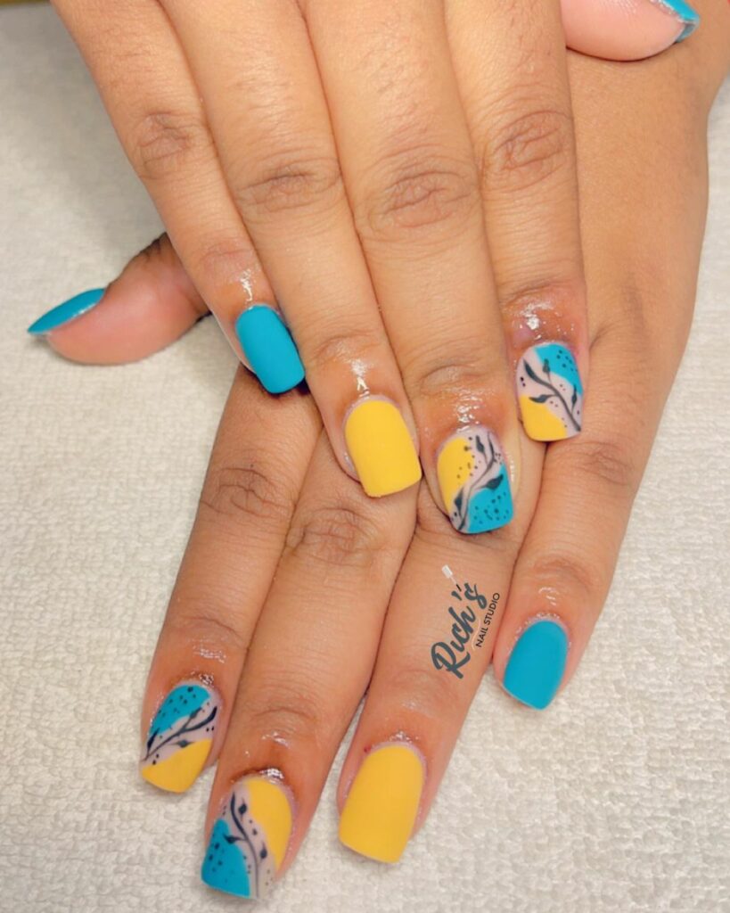 Yellow and Blue Ombre Nails