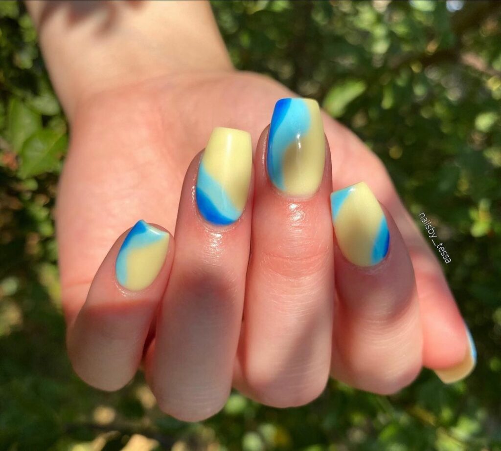 Yellow and Blue Ombre Nails