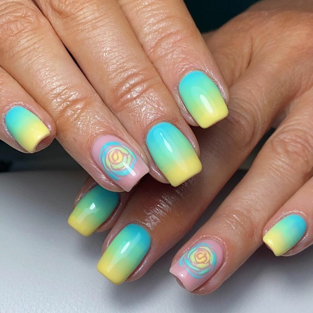 Yellow and Blue Ombre Nails