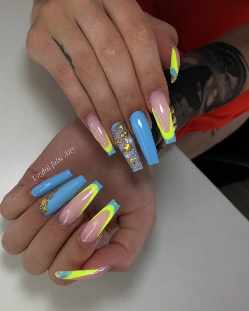 Yellow and Blue Ombre Nails