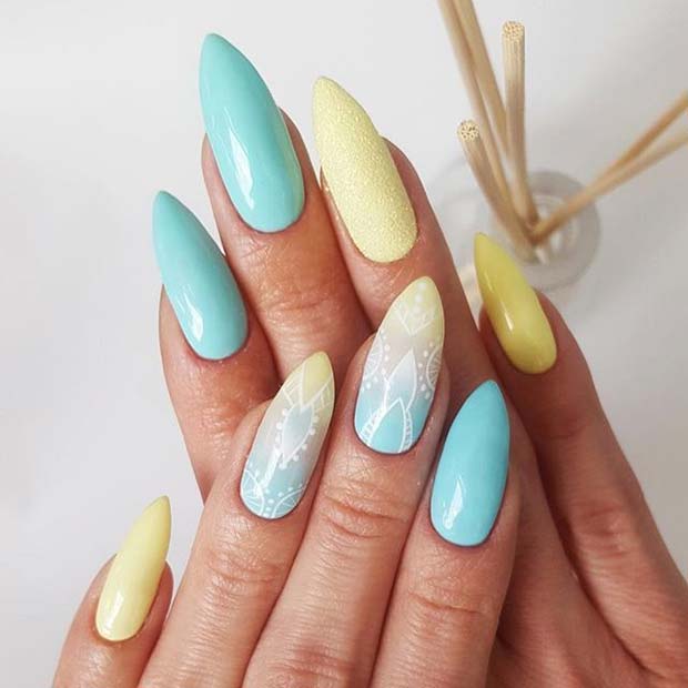 Yellow and Blue Ombre Nails