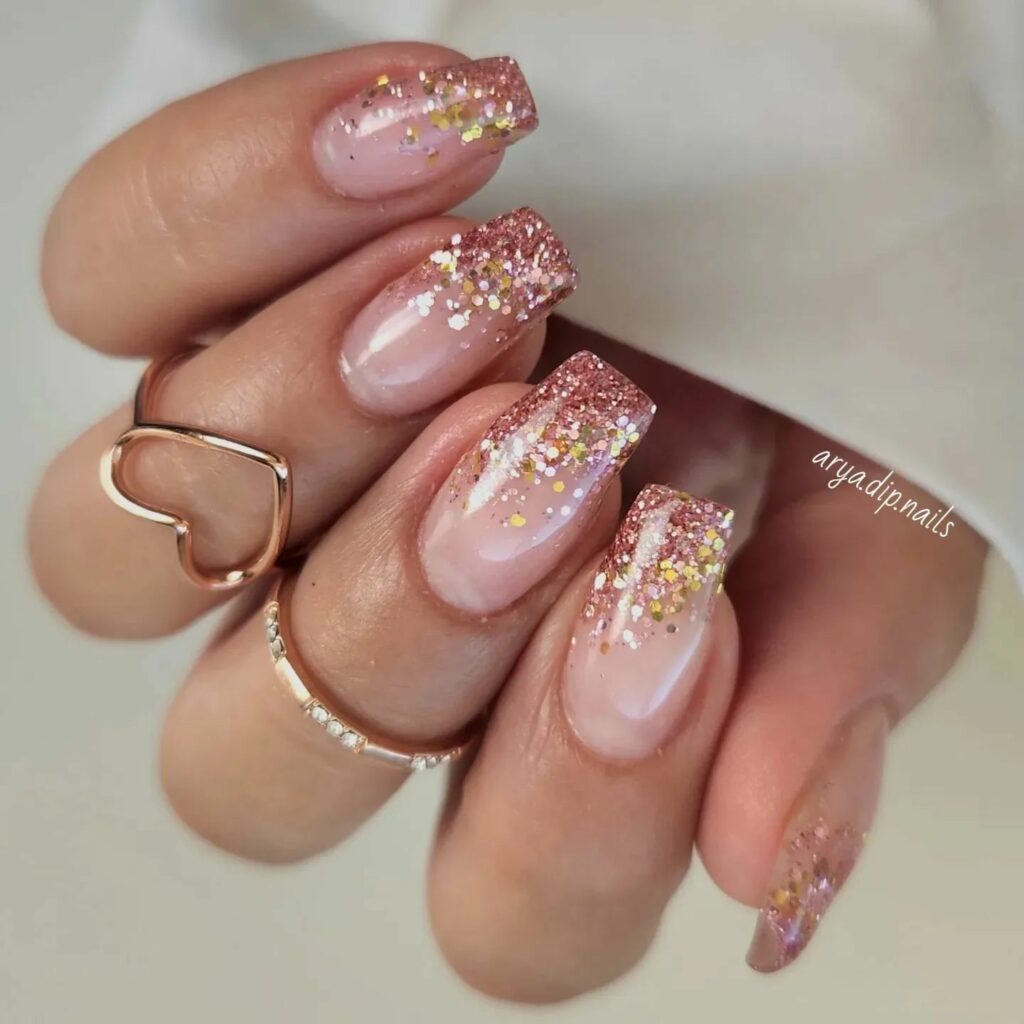 Rose Gold Ombre Glitter Nails