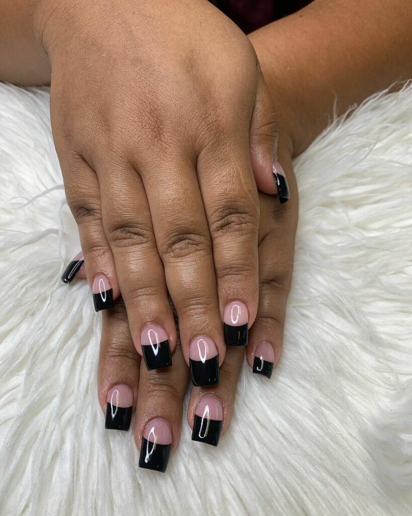 Edgy Black French Tip Coffin Nails