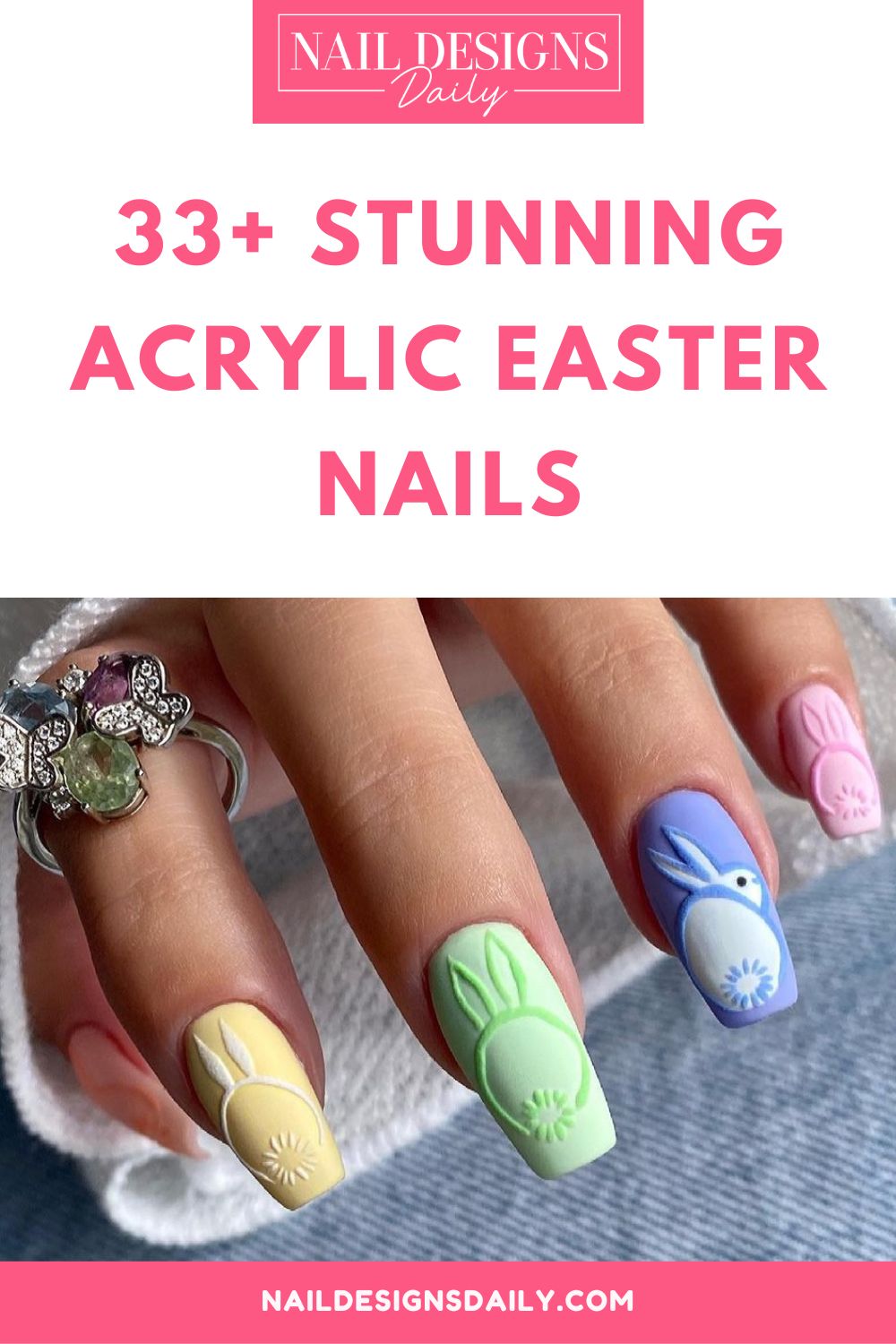 pinterest image for an article about   Acrylic Easter Nails