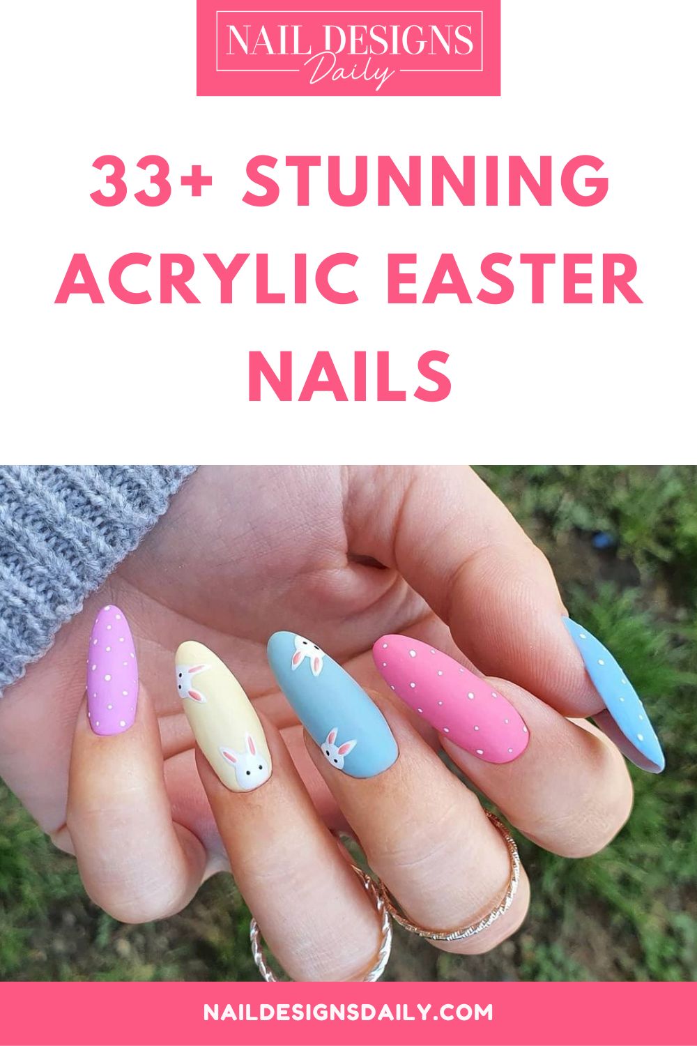 pinterest image for an article about   Acrylic Easter Nails