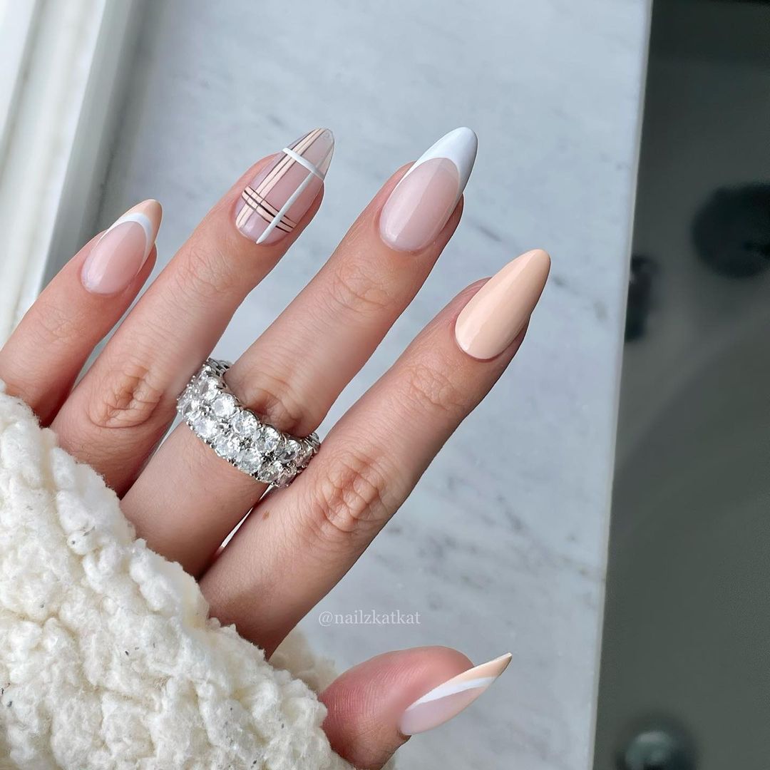 Beige and White Nails