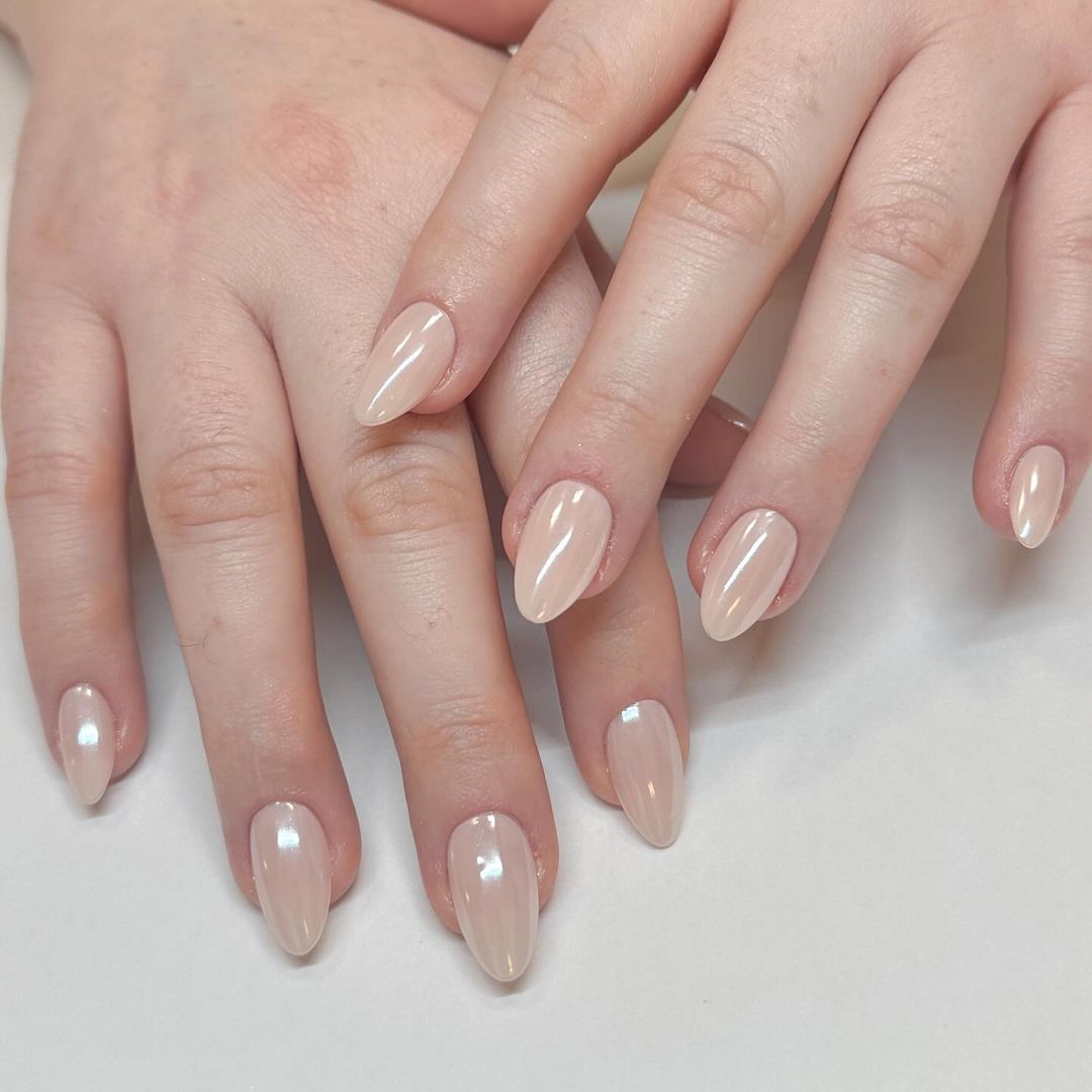 Beige and White Nails