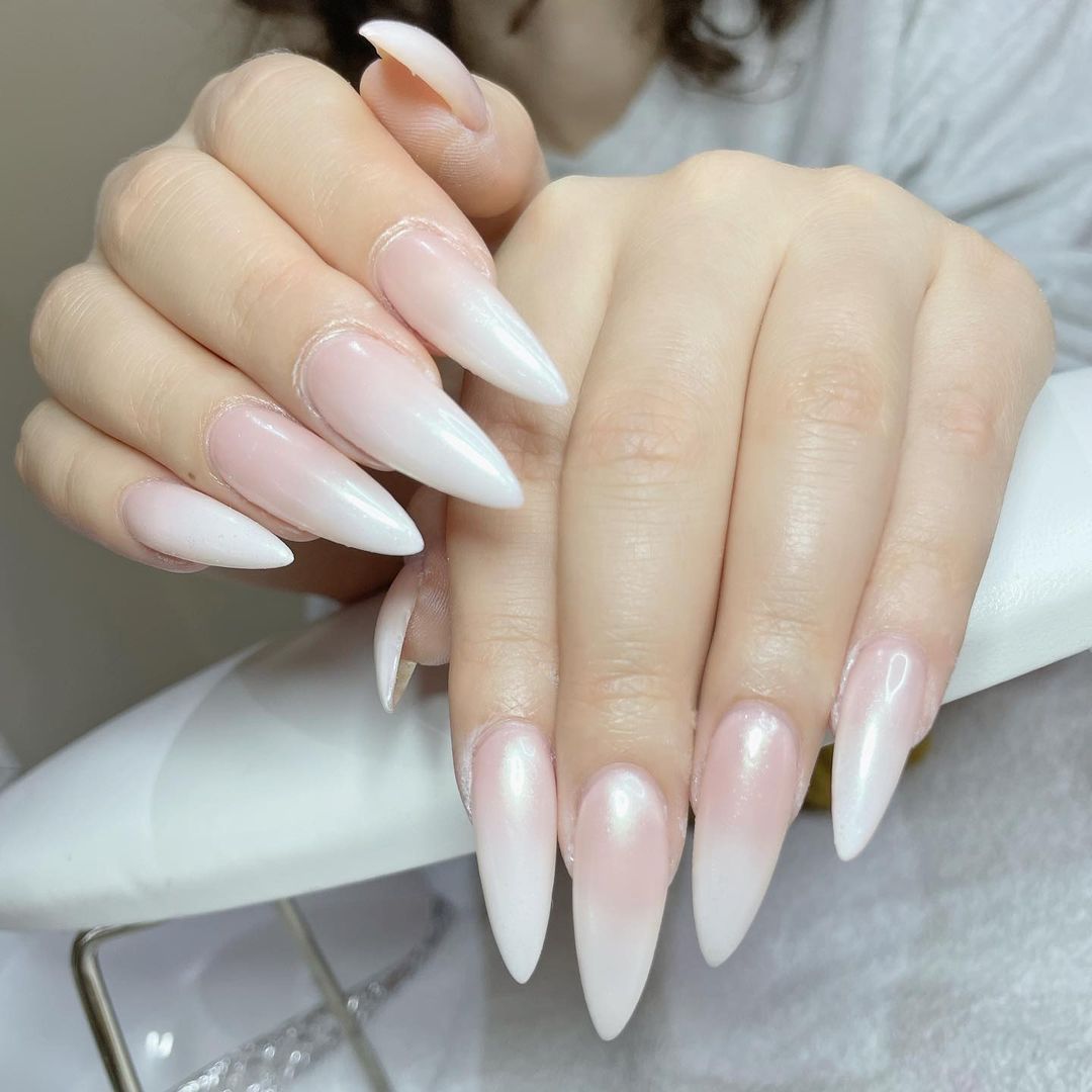 Beige and White Ombre Nails