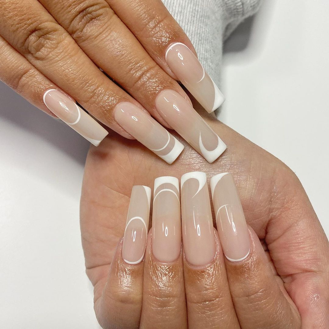 Beige and White Ombre Nails