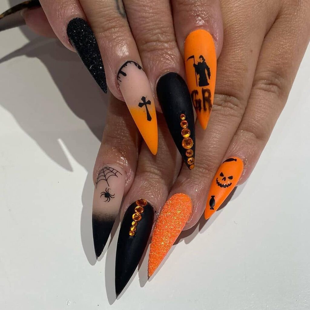 Black And Orange Ombre Nails