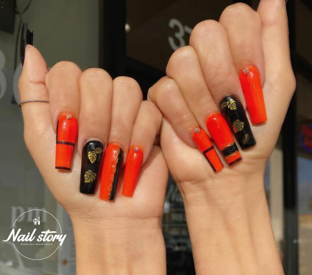 Black and Orange Nails