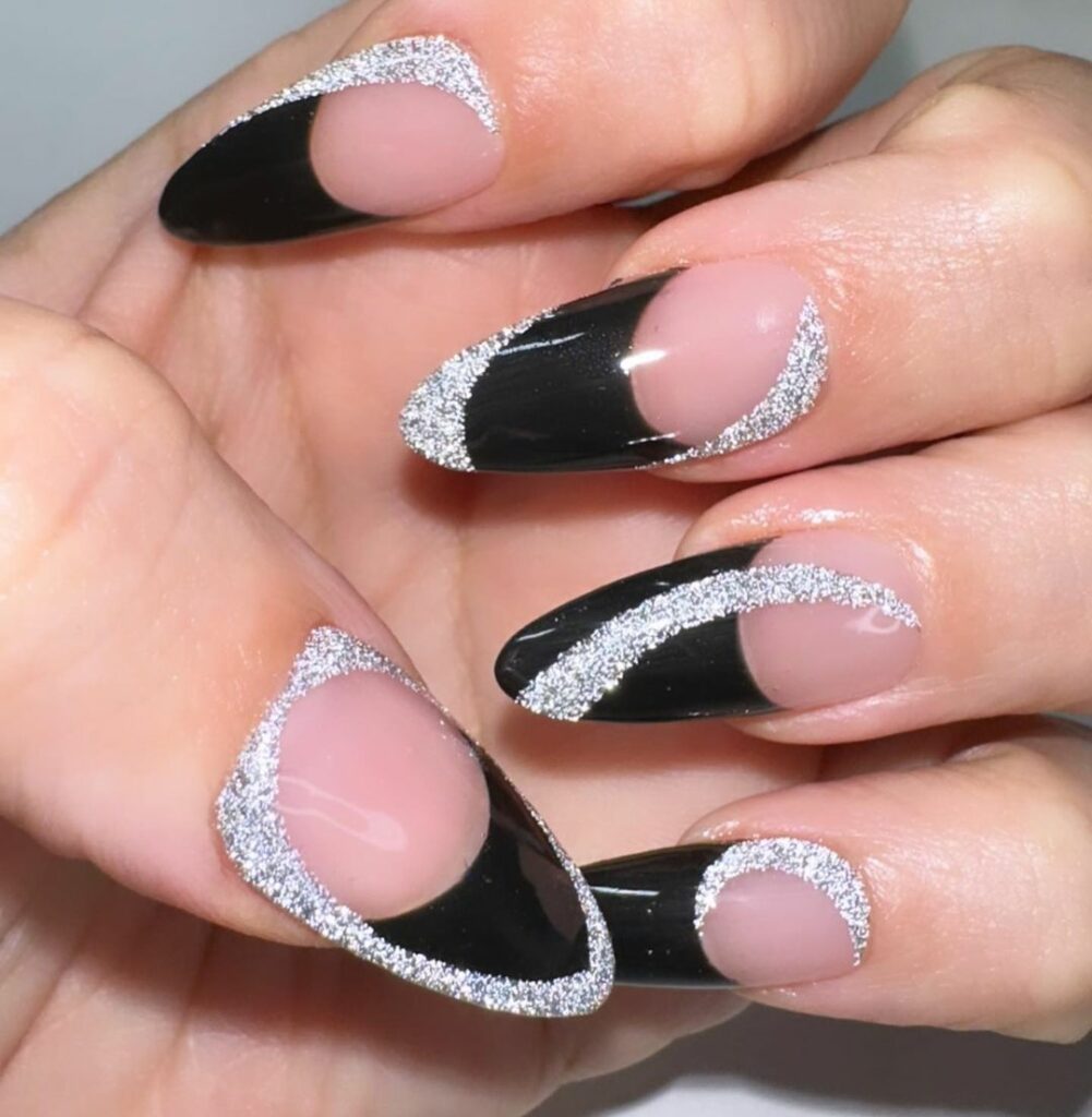 Black and Silver French Tip Nails 