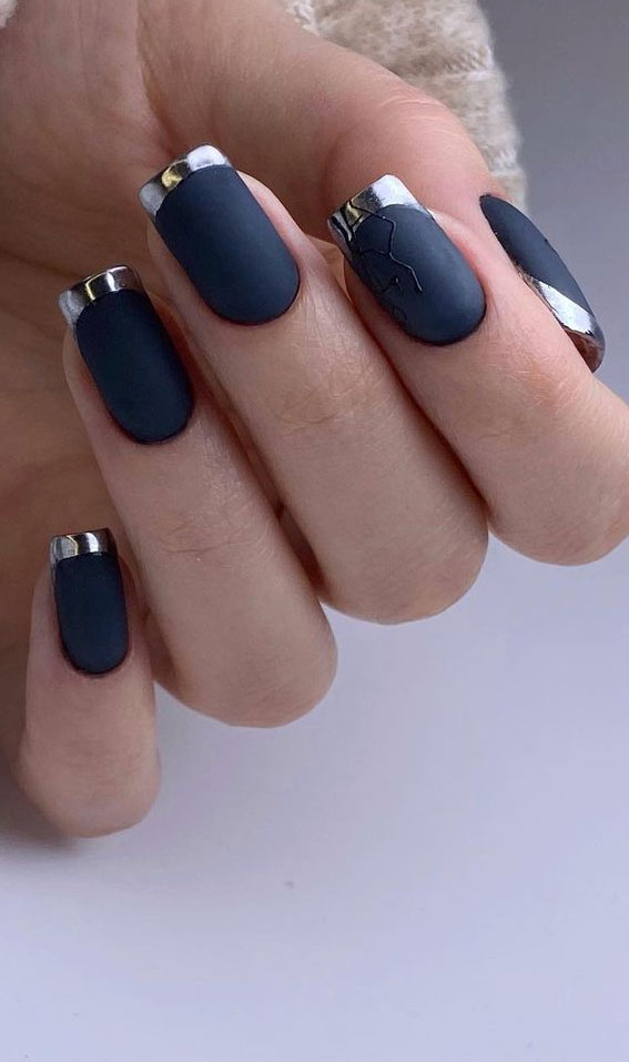 Black and Silver French Tip Nails