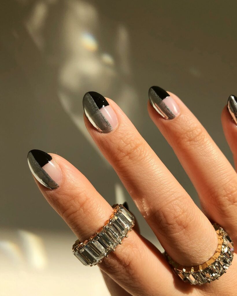 Black and Silver French Tip Nails 