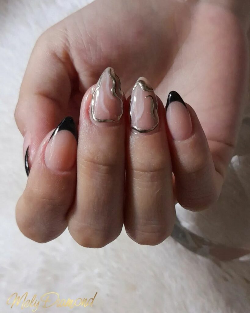 Black and Silver French Tip Nails 