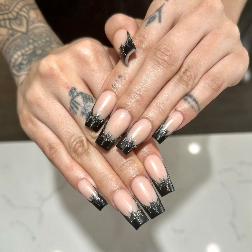 Black and Silver French Tip Nails 