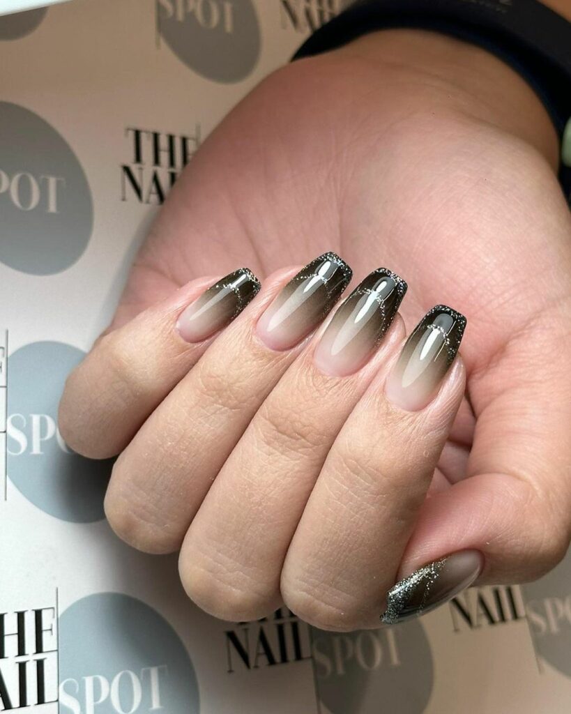 Black and Silver French Tip Nails