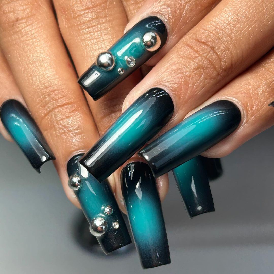 Black and Teal Nail Designs