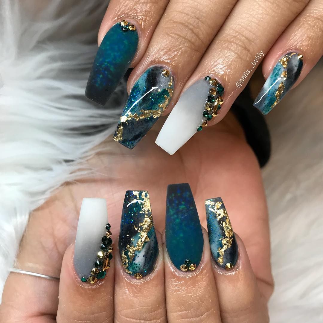 Black and Teal Nail Designs