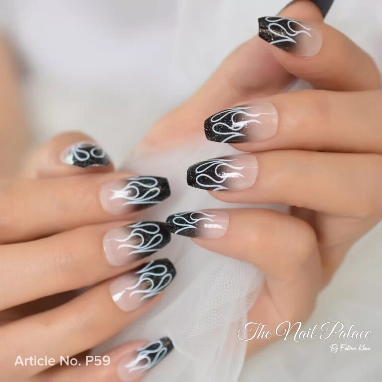 Black and White French Tip Coffin Nails