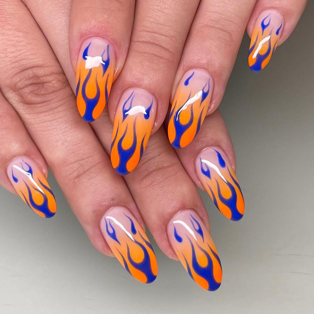 Blue And Orange Nails