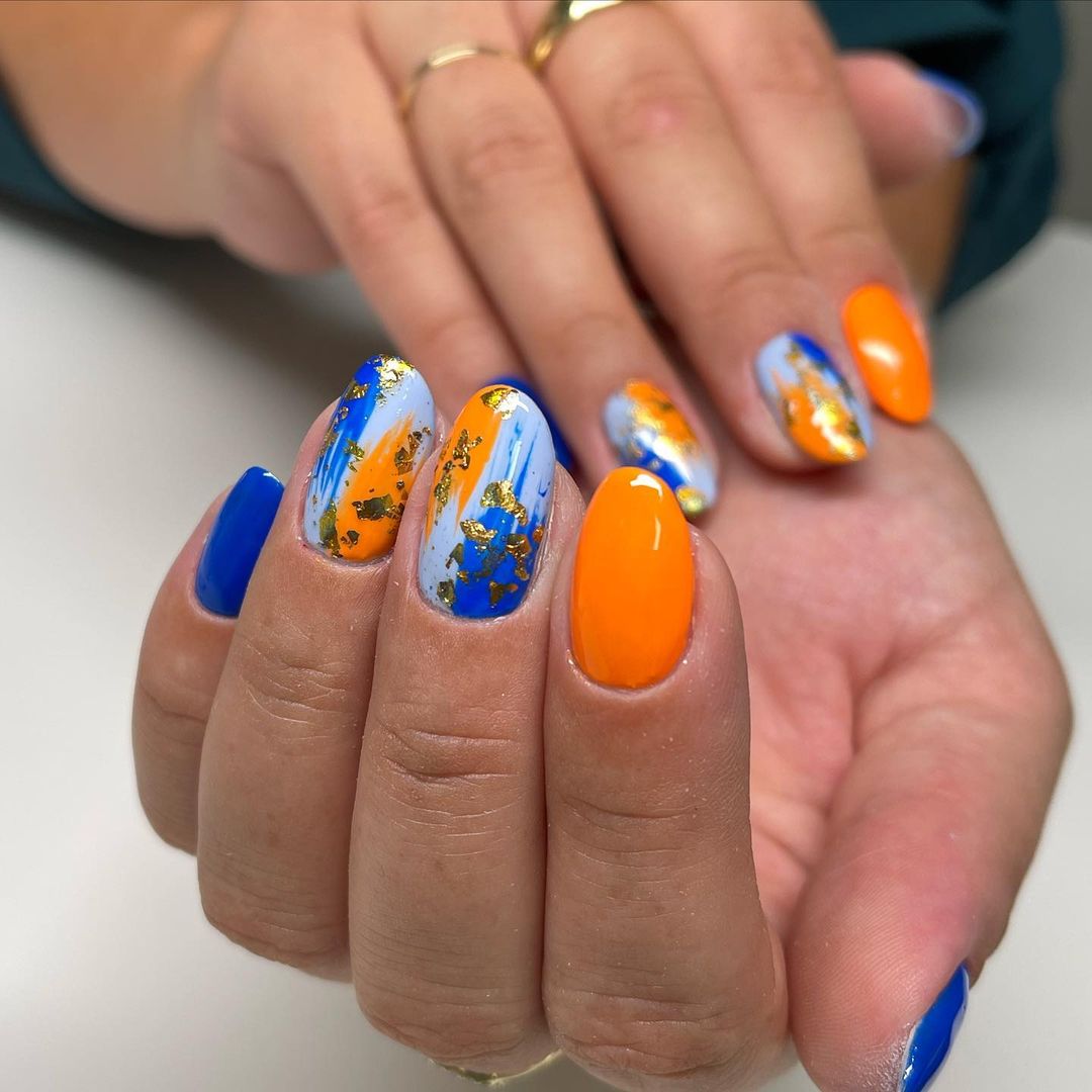 Blue And Orange Nails