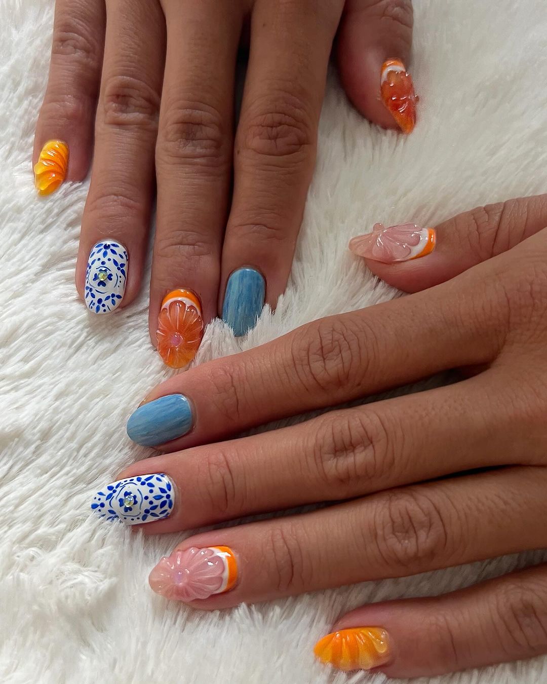 Blue And Orange Nails