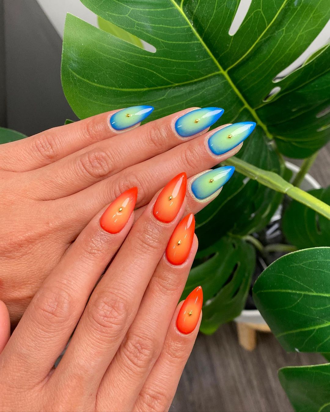 Blue And Orange Nails