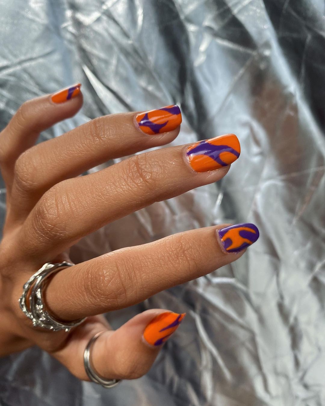 Blue And Orange Nails