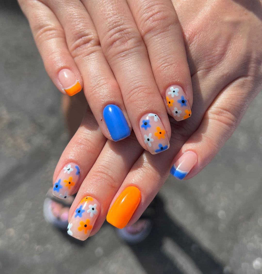 Blue And Orange Nails