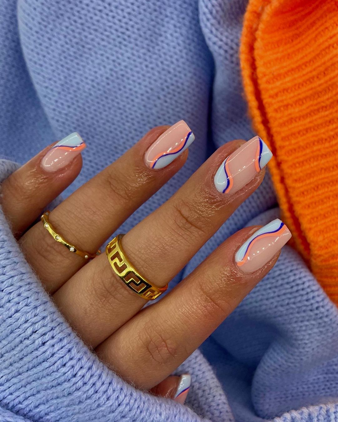 Blue And Orange Nails