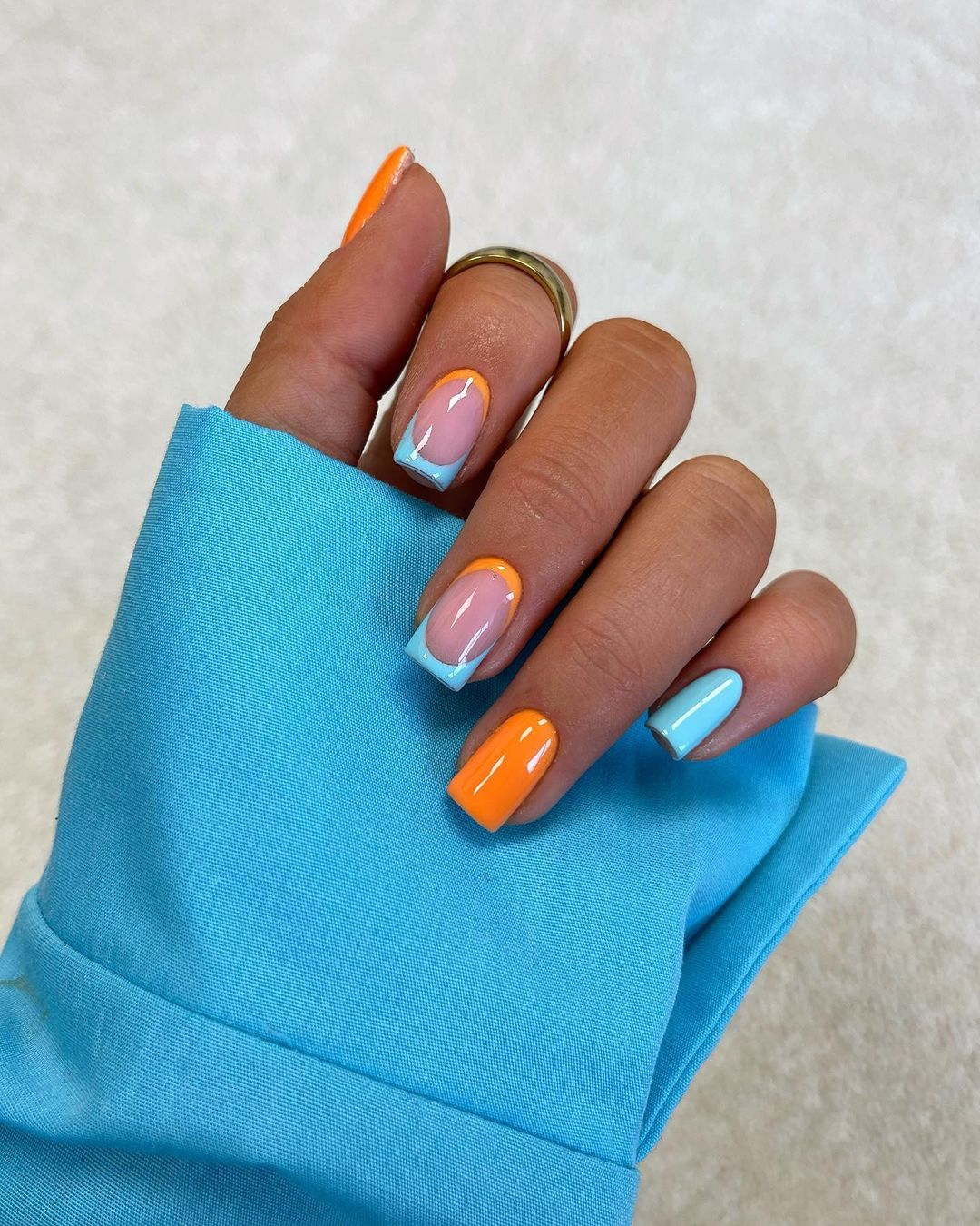 Blue And Orange Nails