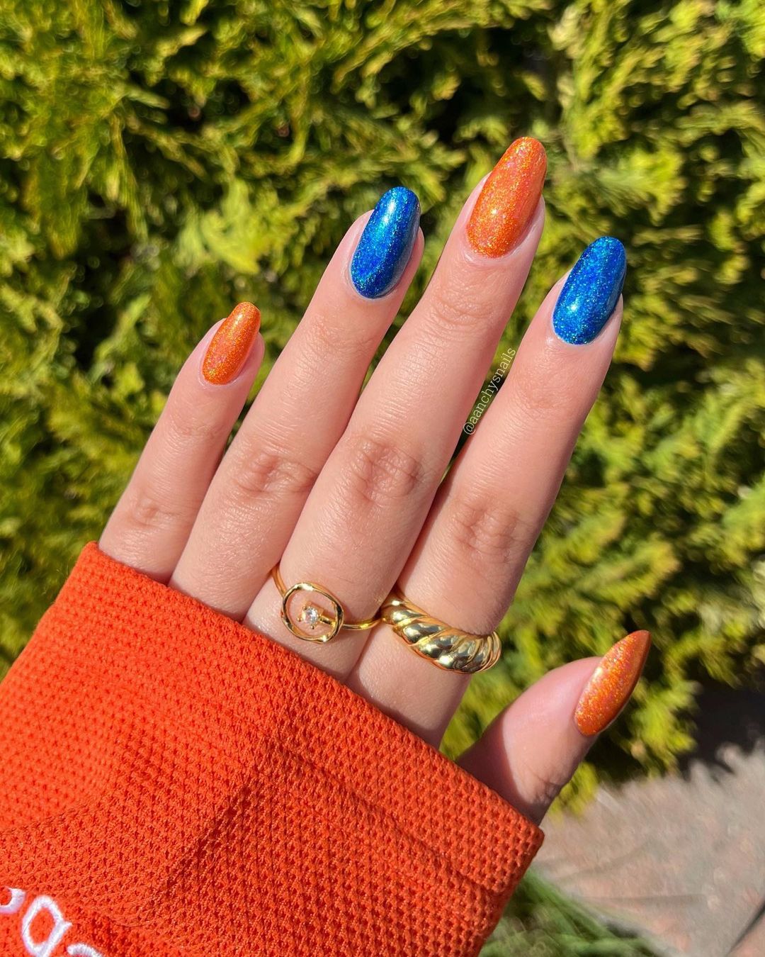 Blue And Orange Nails