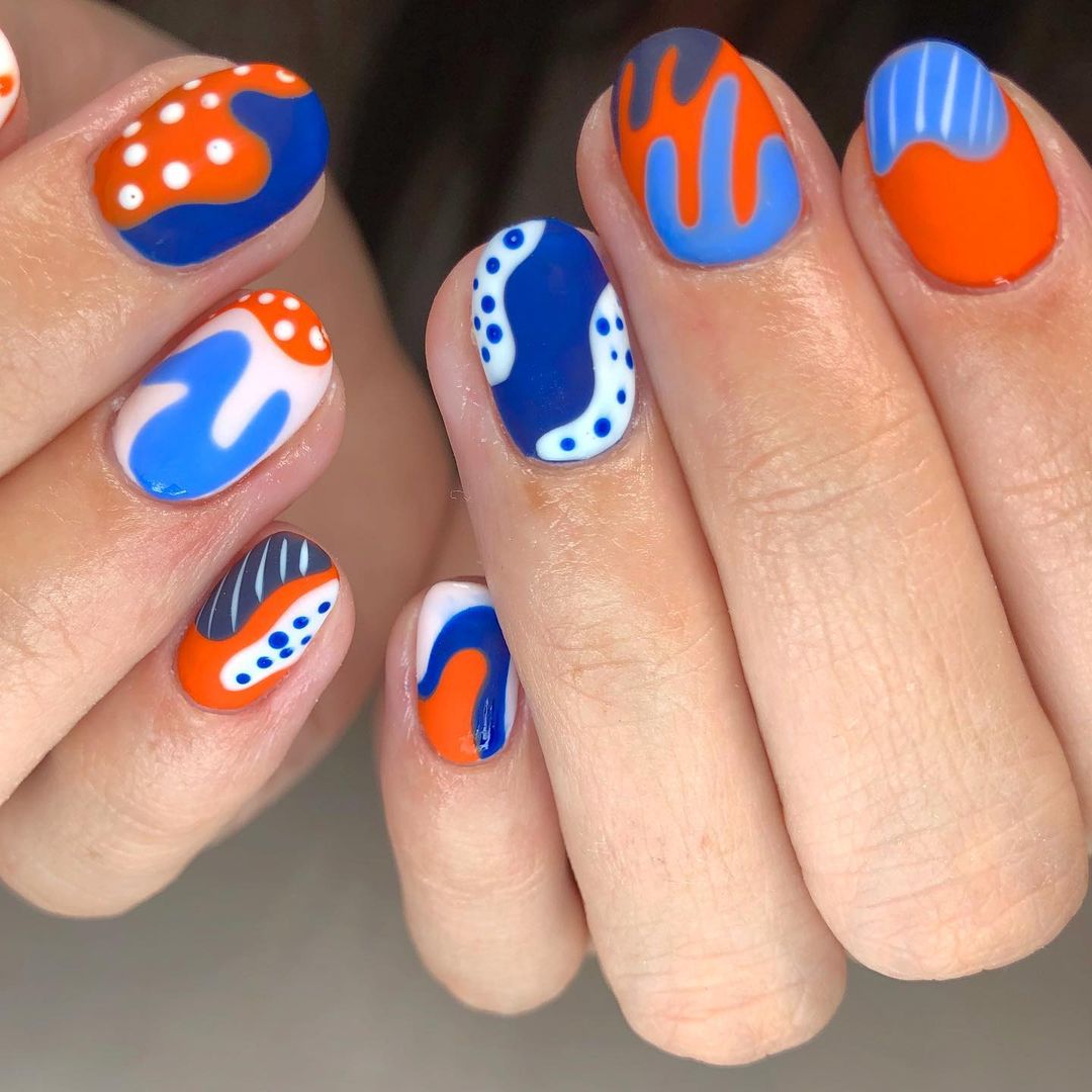 Blue And Orange Nails