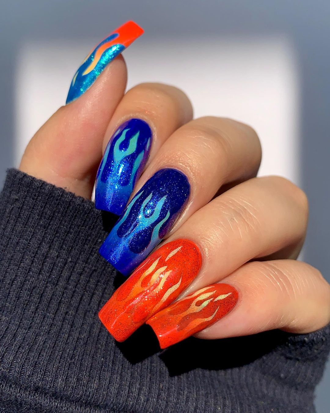 Blue And Orange Nails