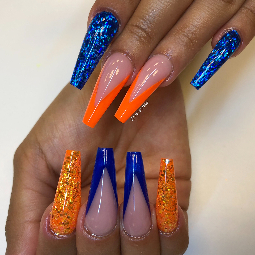 Blue And Orange Nails