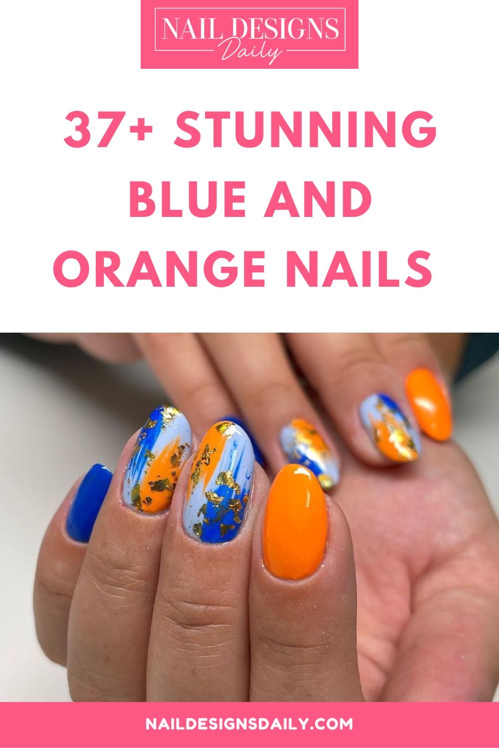 pinterest image for an article about Blue And Orange Nails