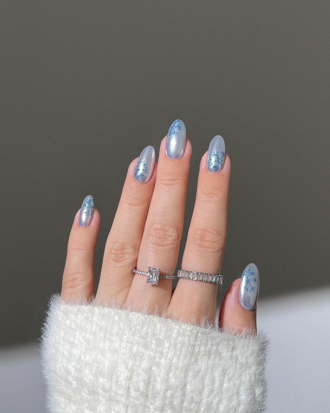 Blue Silver Christmas Nails