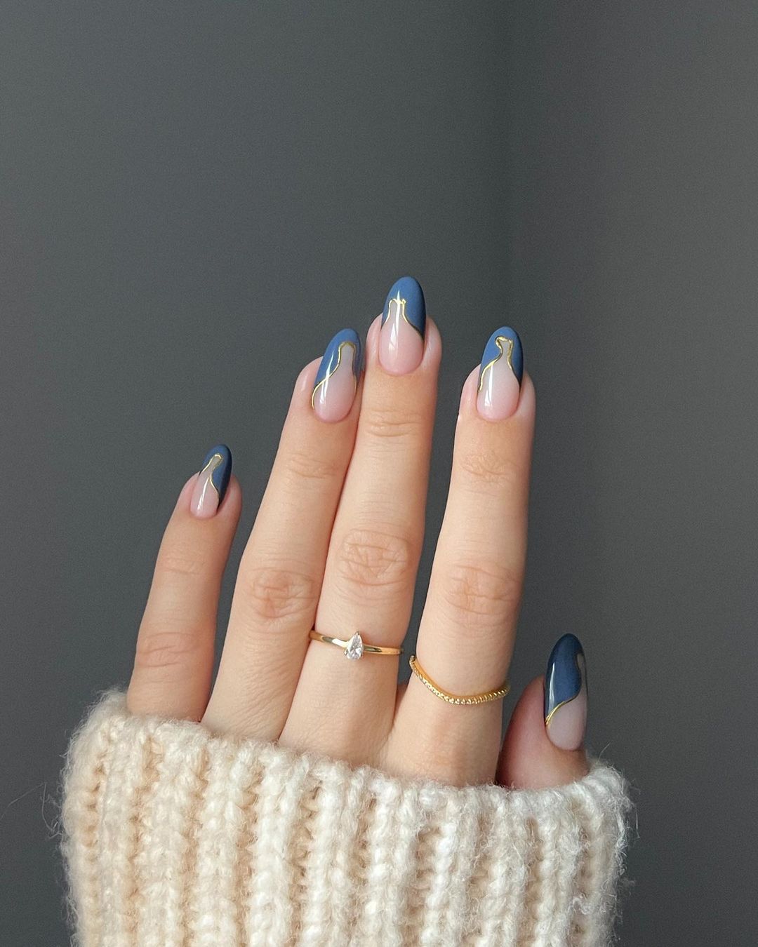 Blue Silver Christmas Nails