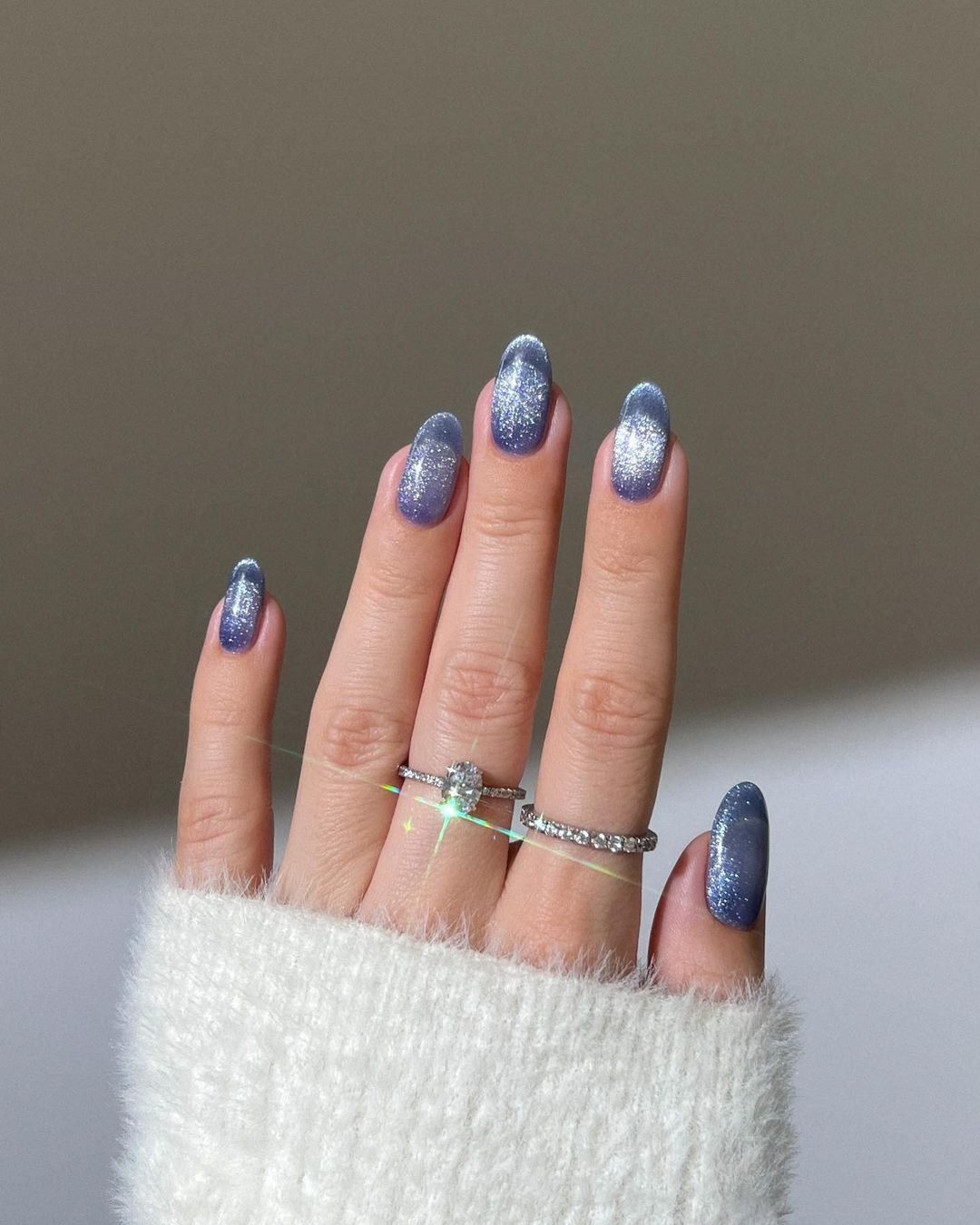 Blue Silver Christmas Nails