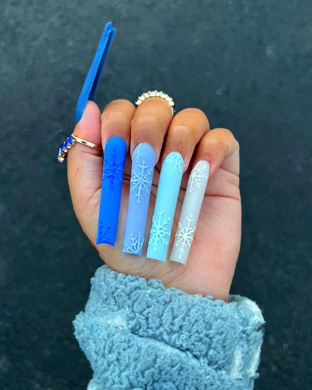 Blue Snowflake Nails