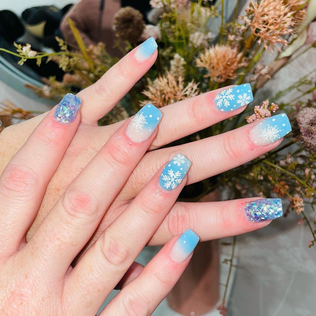 Blue Snowflake Nails