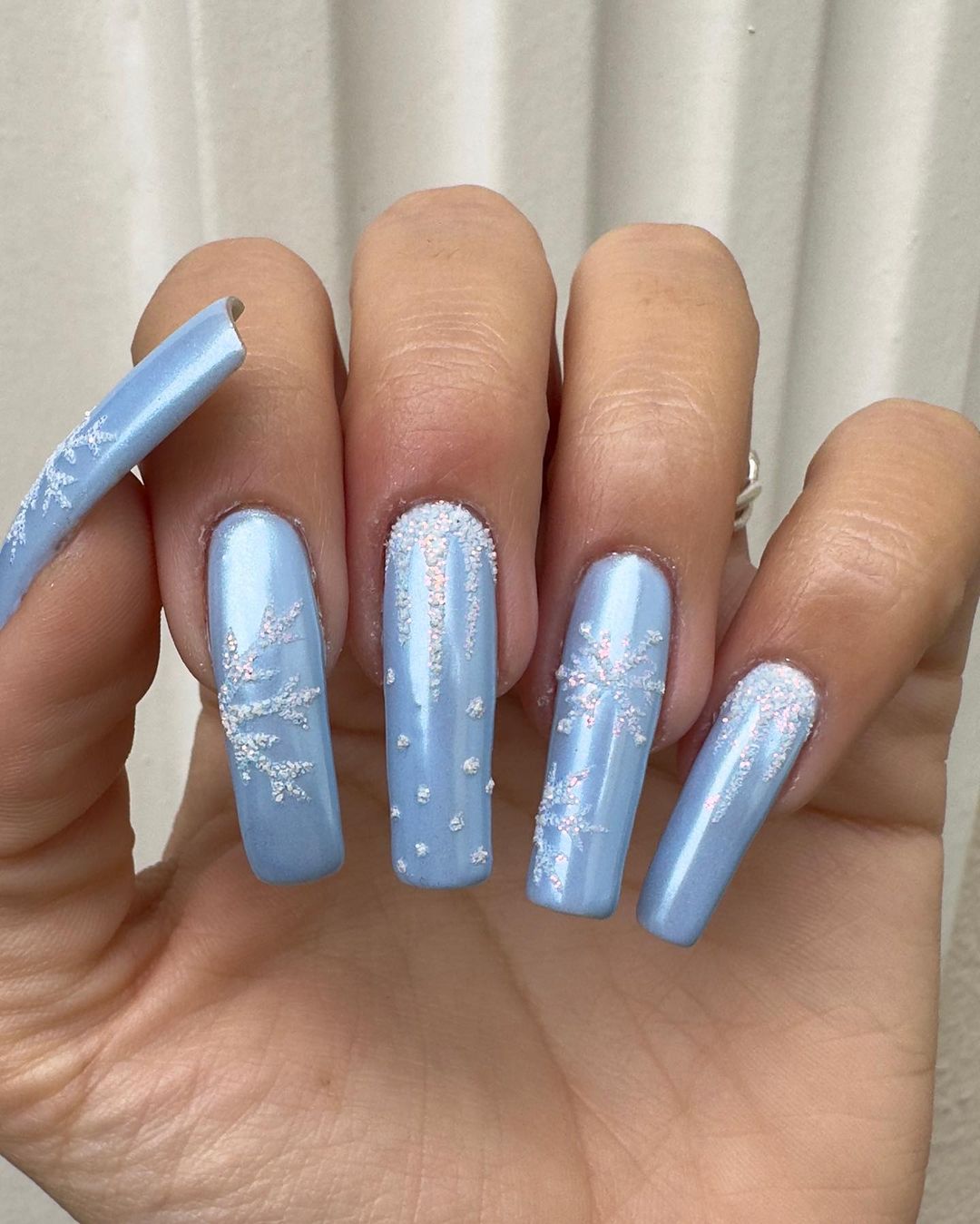 Blue Snowflake Nails