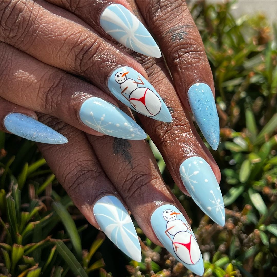 Blue Snowflake Nails