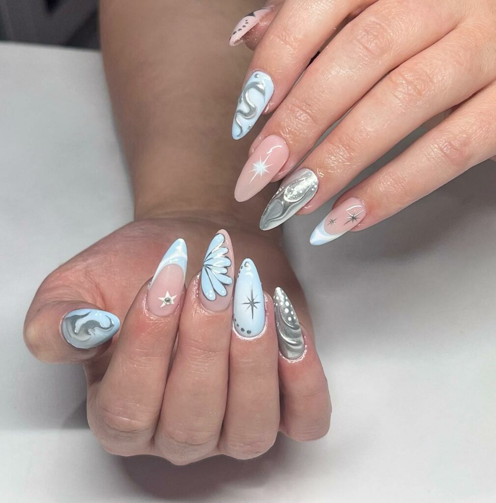 Blue and White Winter Nails
